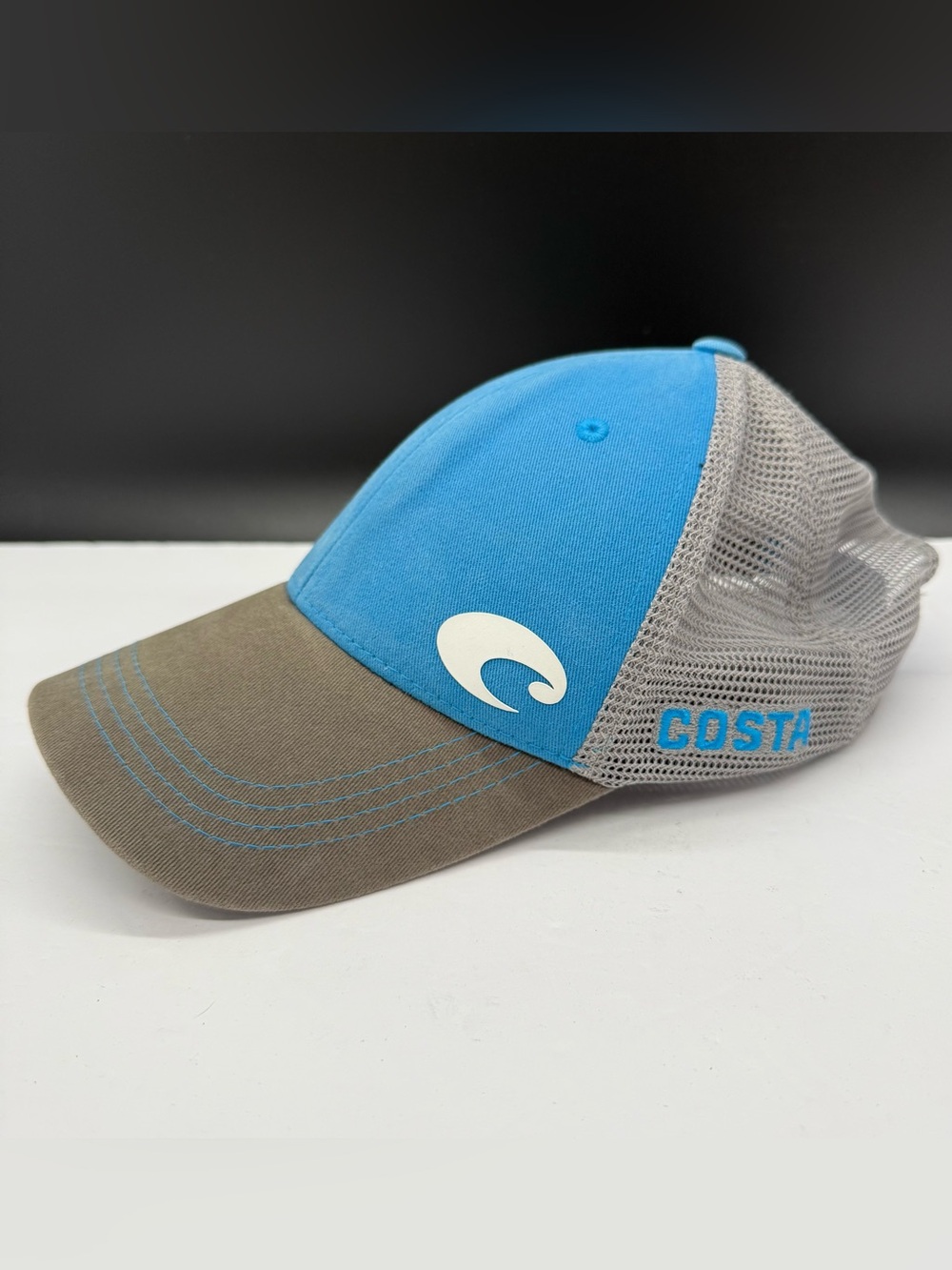 Costa Mesh Strapback Hat Cap Blue with Gray Mesh OSFM Adjustable Logo